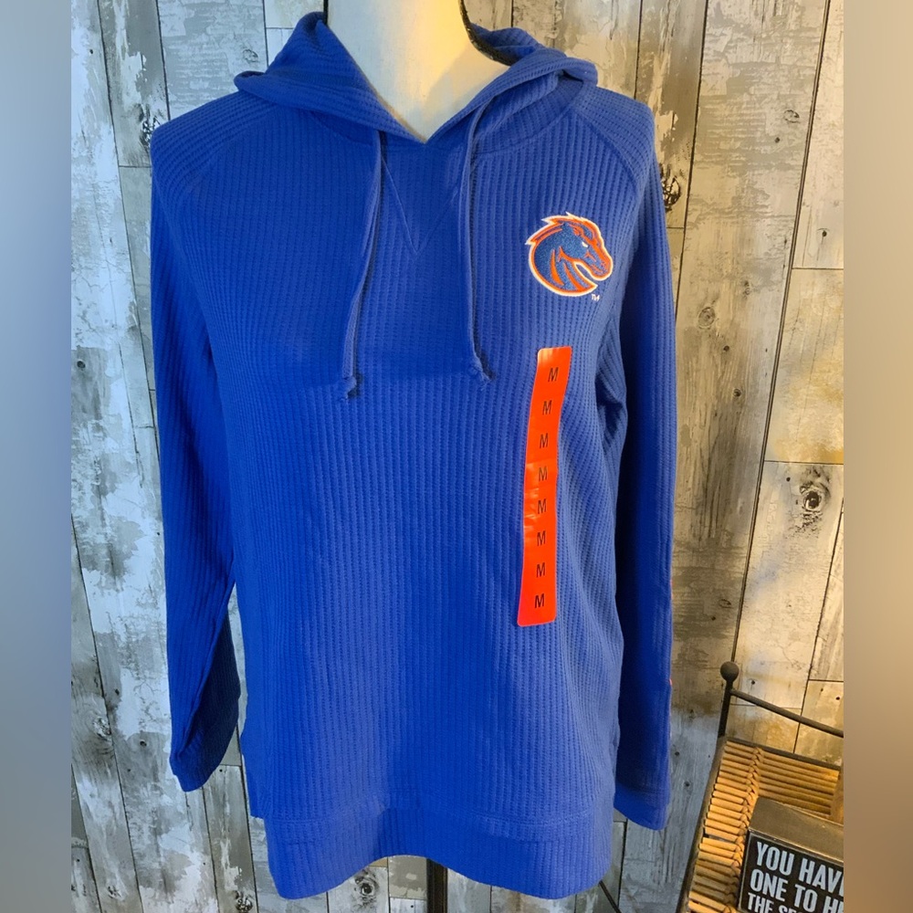 Boise State Broncos Blue Waffle Knit Hoodie with Embroidered Horse Logo. Size M